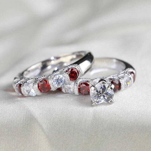 Classic Red Heart Shape 14K White Gold Plated Cubic Zirconia Women's Ring